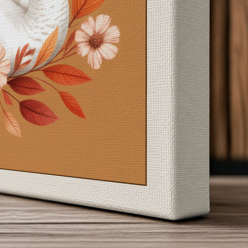 Swan in Autumn Wreath Botanical - Wrapped Canvas, 36x24 - 91.4 x 61.0 cm, Cream Border