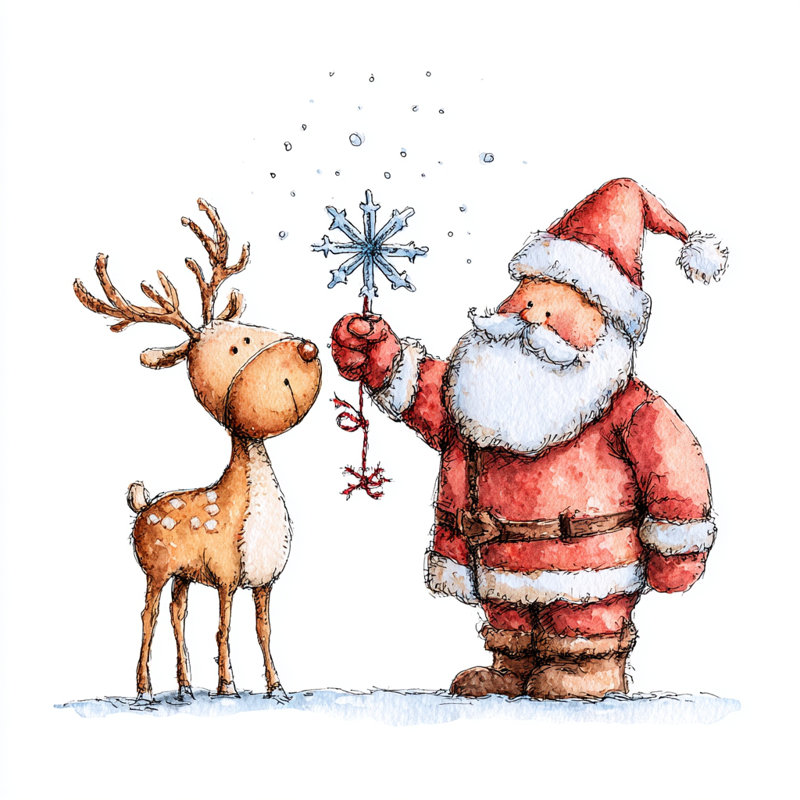 Santa and Reindeer Snowball Canvas, 20" H x 20" W