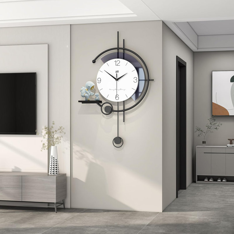Horloge murale 22 pouces, grande horloge murale silencieuse en fer avec pendule