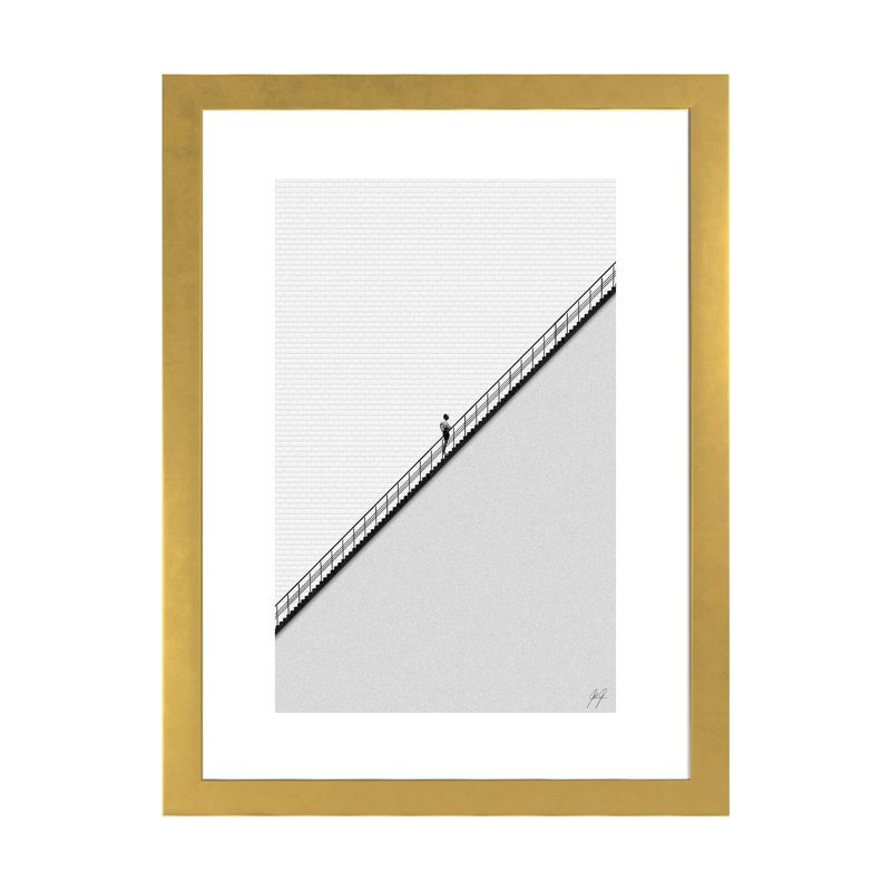 Impression d’art graphique, "sans sueur I" par Kathrin Federer, Blanc, H 24 po x l 16 po x P 1 po, Papier encadré doré