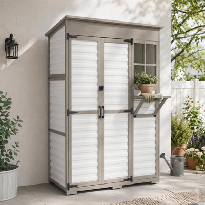 Armoire de rangement extérieure avec panneaux en PVC imperméables, remise à outils de jardin avec tablettes réglables pour patio, cour arrière, garage