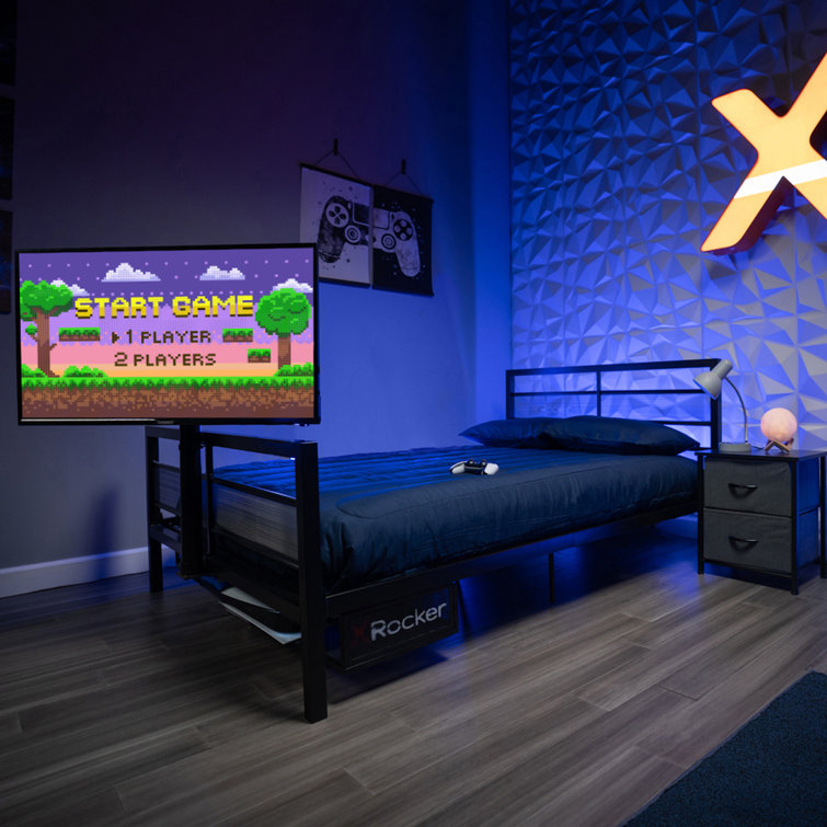 X-Rocker Battle Den Lit superposé avec support TV, lit de jeu avec  télévision et rangement, support TV de 81,3 cm, gain de place, idéal pour  les enfants, cadre de lit simple en