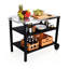 Chariot de barbecue extérieur à 3 niveaux avec plateau en acier inoxydable, table de préparation pour barbecue mobile sur roulettes, barre de service roulante pour patio et cour arrière, support de four à pizza noir, grand espace de rangement, mobile stable