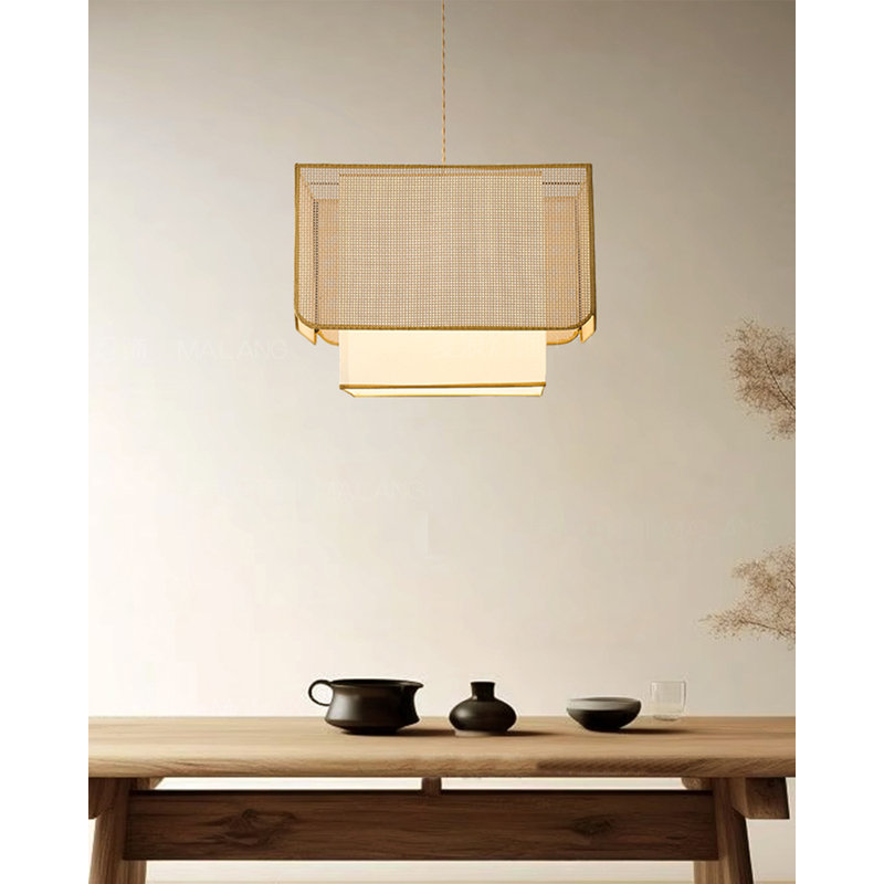 Nouveau lustre en abat-jour en rotin de style chinois, 11.81" H x 15.7" W x 15.7" D