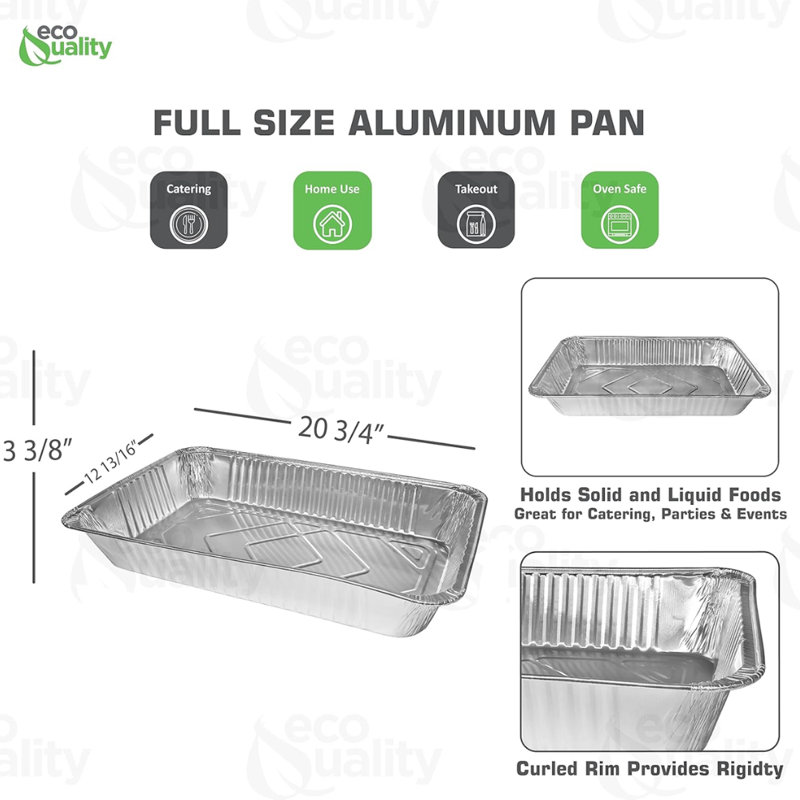 Plat de rôtissage et de cuisson à vapeur de 21 po x 13 po Ecoqualité, plateaux de réchaud pour la restauration - grandes casseroles jetables pour la cuisson, la restauration, le réchauffage, les plats de cuisson et les grillades (30)