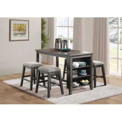 5Pc Counter Height Set Multifunctional Counter Height Table With 4 Stools Chenille Upholstery Nailhead Trim Dining Room Furniture
