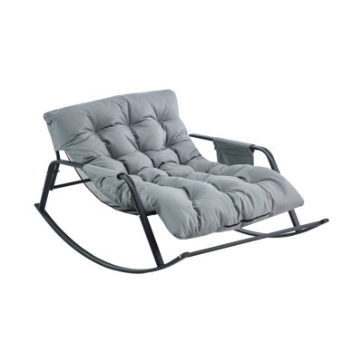 Comfortable Grey Rocking Chair With Sling Mesh Seat And Water- For Garden Seating Modern Accent Boucle Recliner Contoured Stain- Cushion Living Room