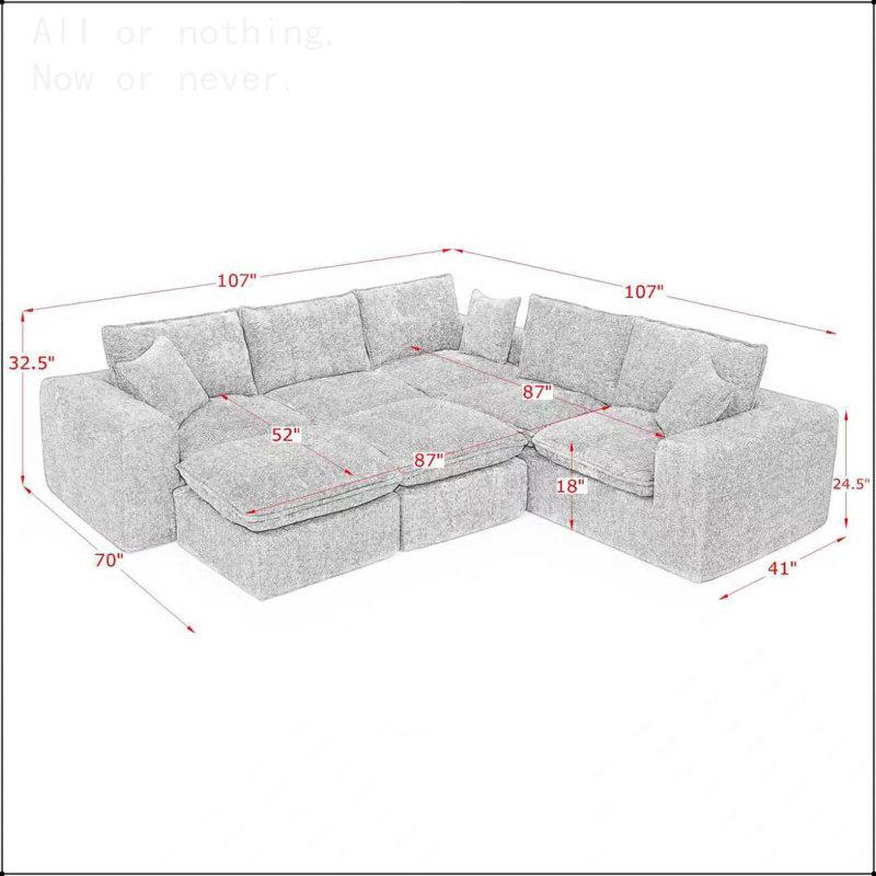 Canapé modulaire en forme de L de 107 po avec deux repose-pieds amovibles en forme de L pour le salon, canapé confortable avec coussins décoratifs et bricolage