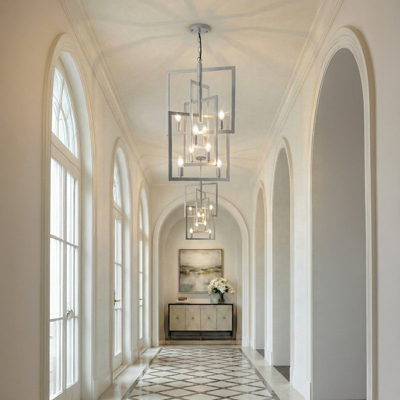 8 - Light Dimmable Modern Farmhouse Geometric Chandelier（Set Of 2）, Silver