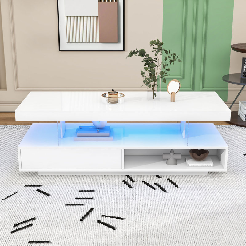 Table basse avec 2 tiroirs et tablettes de présentation, Blanc