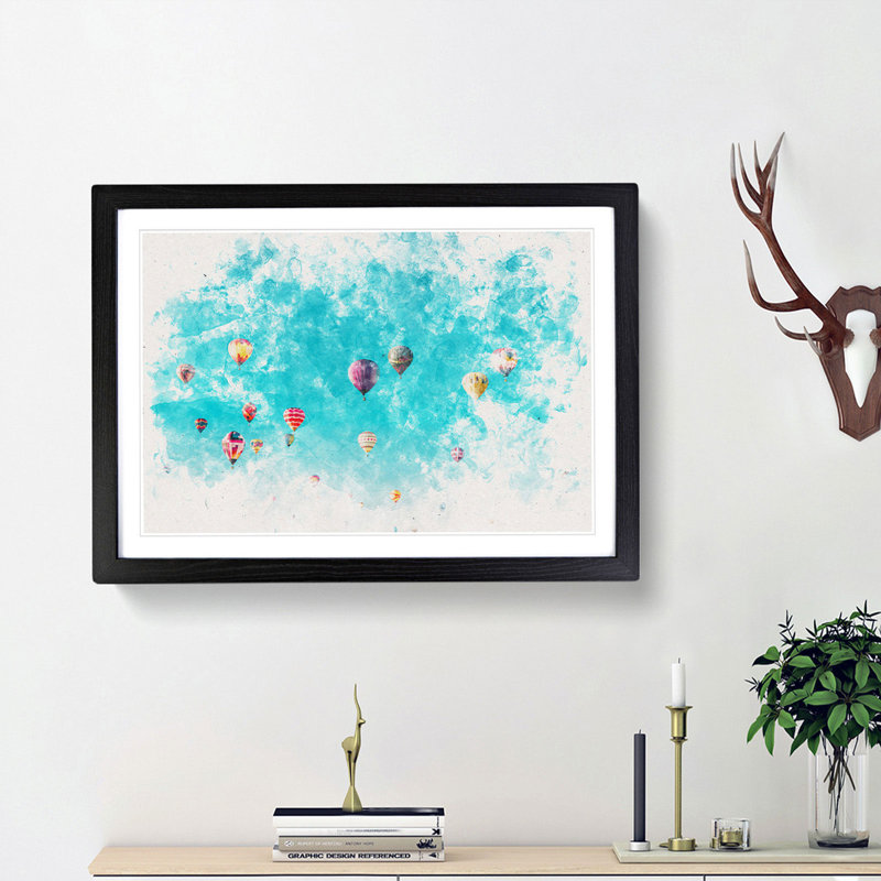 The Hot Air Balloons - Picture Frame Painting Print, 62cm H x 87cm W x 2cm D, Oak Framed