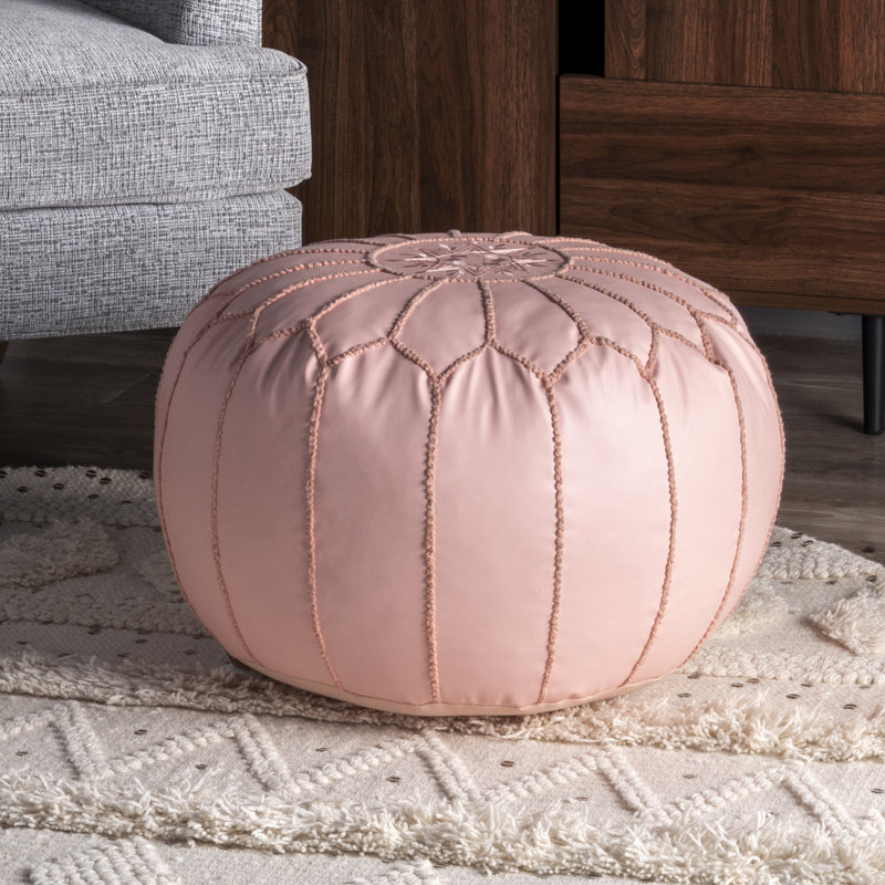 Faux Leather Pouf, Baby Pink Faux Leather