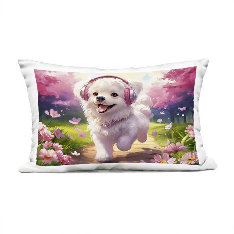 Happy Puppy On A Walk Outdoor Printed Pillow design by Image World, Pink Puppy