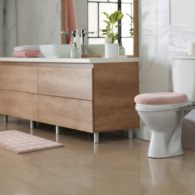 TOWN & COUNTRY EVERYDAY Ultra Plush Solid Tufted Toilet Lid Cover 18.5”x19.6, Blush