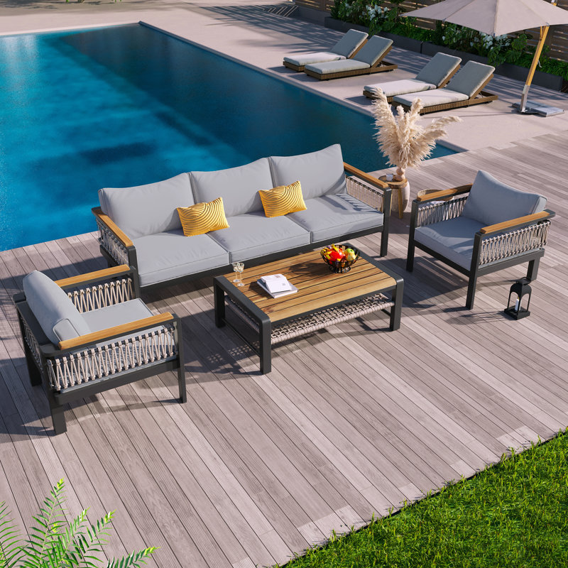 4 Pieces Outdoor Sectional Sofa Set, Gray