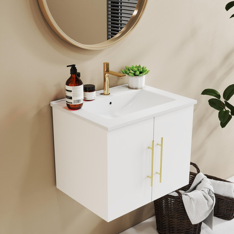 Meuble-lavabo simple 24 po avec lavabo, Blanc lustré