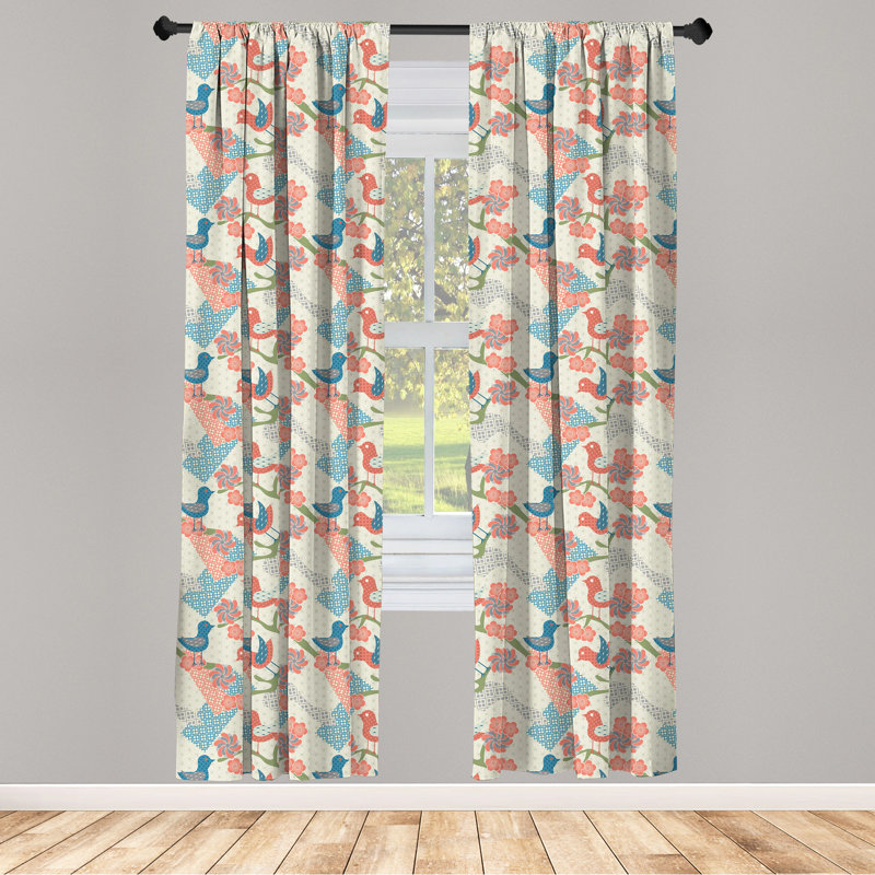Blue and Salmon Floral Pattern Room Darkening Curtain Panels
