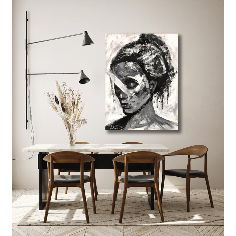 Abstract Girl II On Giclee Canvas Hand Embellished Art, 61.5" H x 41.5" W x 1.75" D, White Framed Canvas