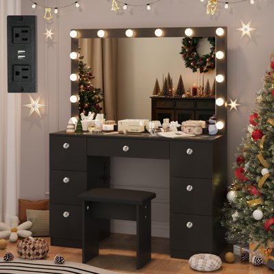 Greyden Makeup Vanity with Lights, 7 Large Drawers and Outlets