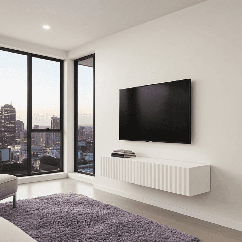 Oasis Tv Stand Cabinet Wall Mounted Floating Entertainment Unit Modern With Slat Effect Wide, 154cm x 32cm, White