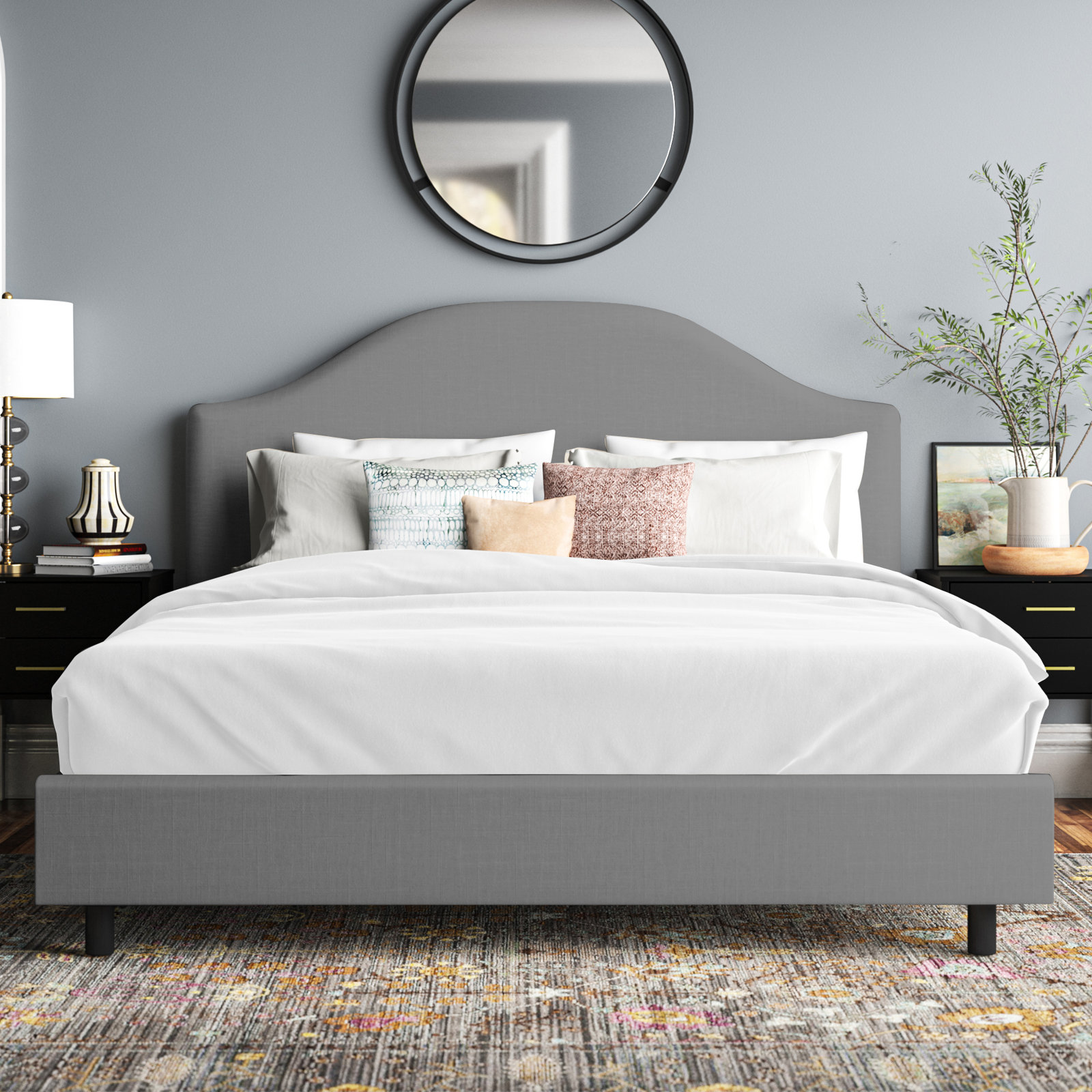 Morris Linen Upholstered Bed, Classic Grey Linen, Twin
