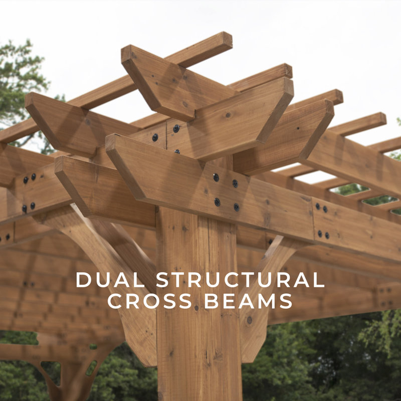 Ensemble de pergola d'extérieur en bois de cèdre 16 pi x 12 pi avec toit en treillis et PowerPort Backyard Discovery Beaumont