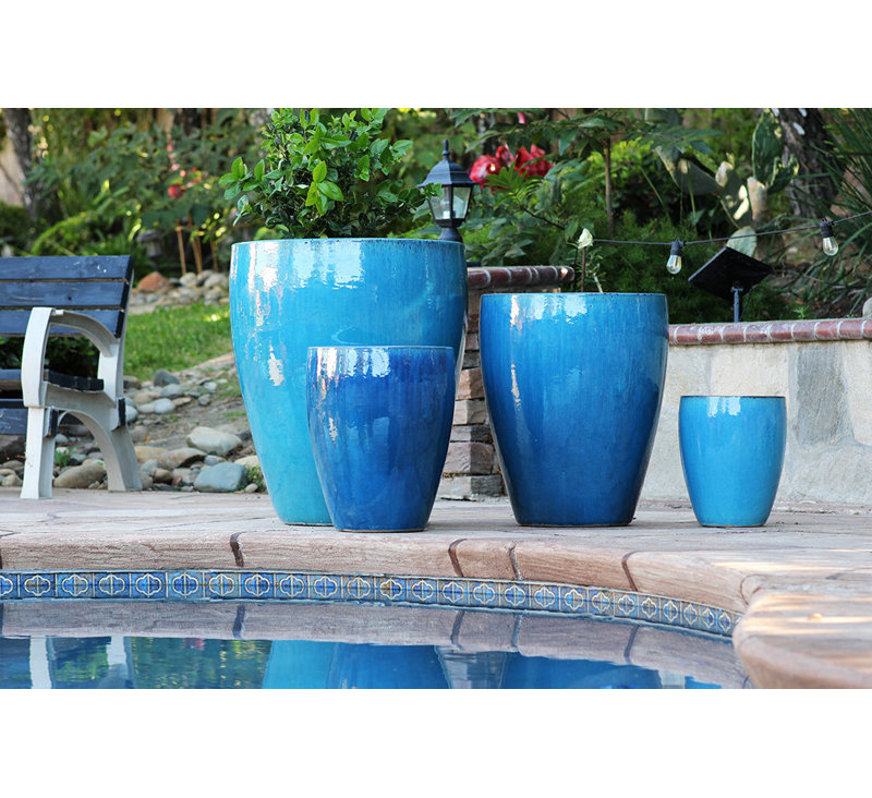 Pot de fleurs Catalina en céramique émaillée grand format - Intérieur/Extérieur, P 26,0 po x H 29,5 po, Blanc