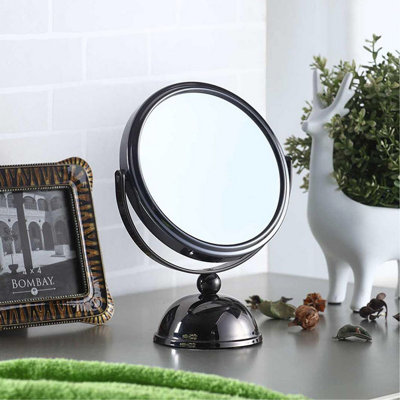 Miroir de maquillage 5,5 po de diamètre chromé, grossissement X5, finition noire