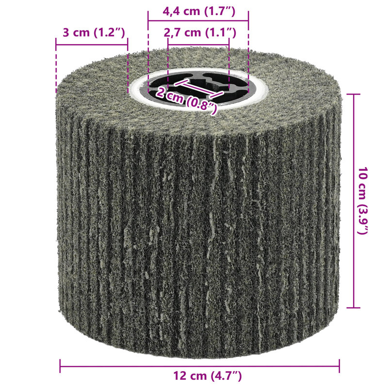 Sanding Roller Set Of 3 Brown Synthetic Fibres And Fabric, Grey