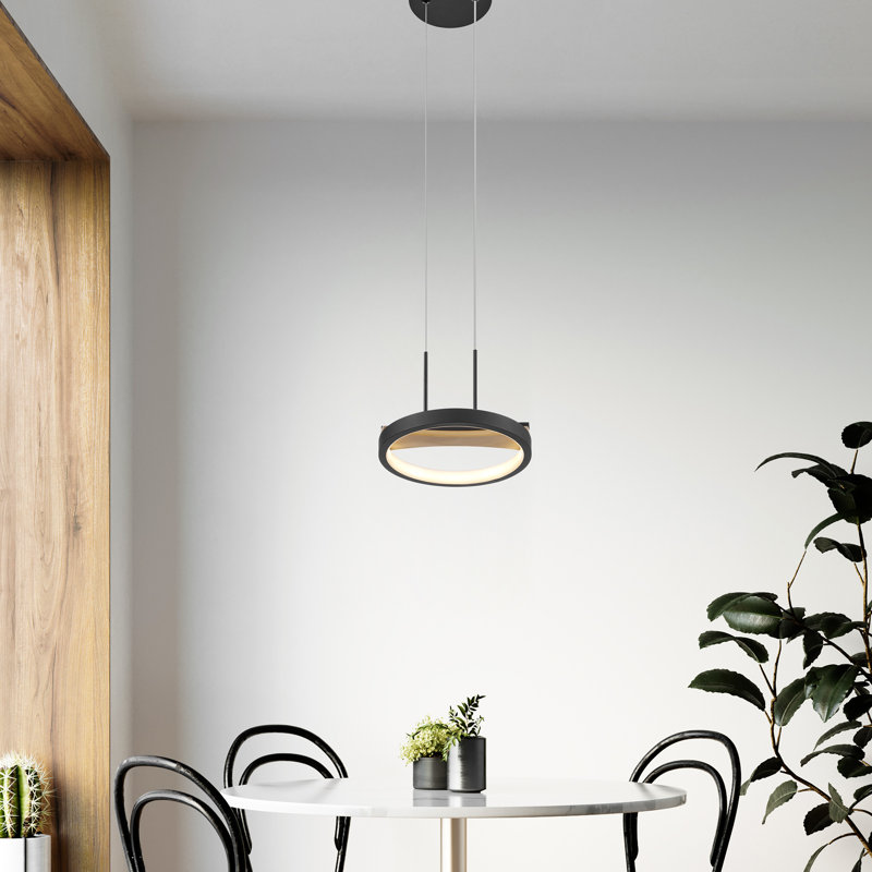 Luminaire suspendu 1 tête noir satiné et bois