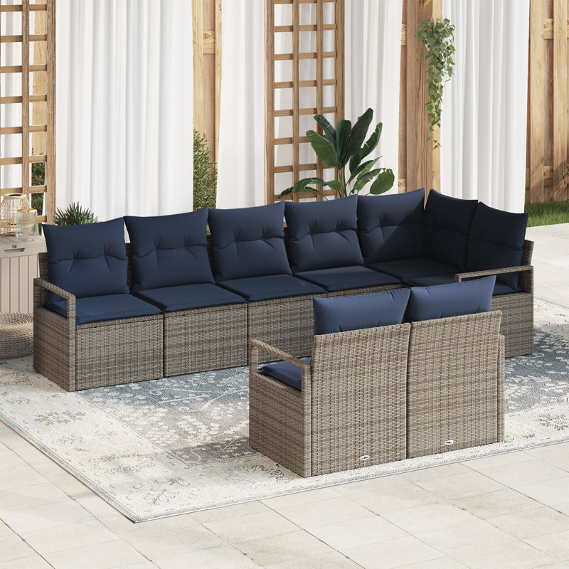 Ensemble de canapé vidaXL 8 pièces, Structure grise / coussin bleu marine