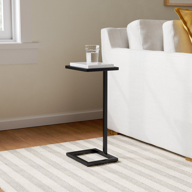 Deux Frame End Table, White Marble/Satin Black