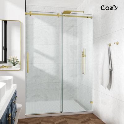 50-55" W X 76" H Frameless Single Sliding Shower Door with 3/8" Clear Tempered Glass - Square Top Rail