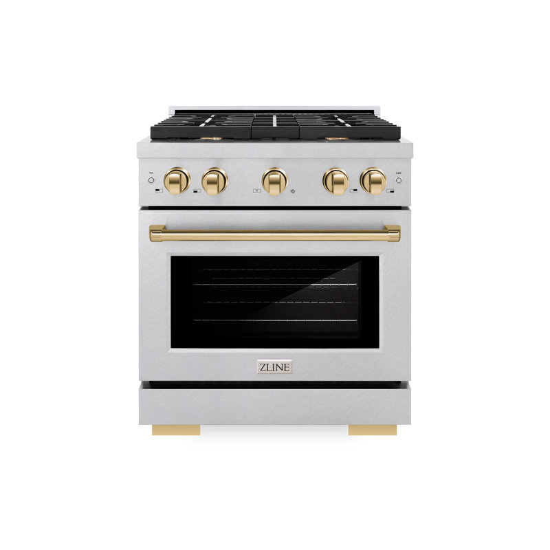 ZLINE Autograph Edition 30 in. 4.2 cu. ft. Paramount Dual Fuel Range with 4 Burner Gas Cooktop and Electric Convection Oven in Satin Stainless Steel with White Matte Door and Accents