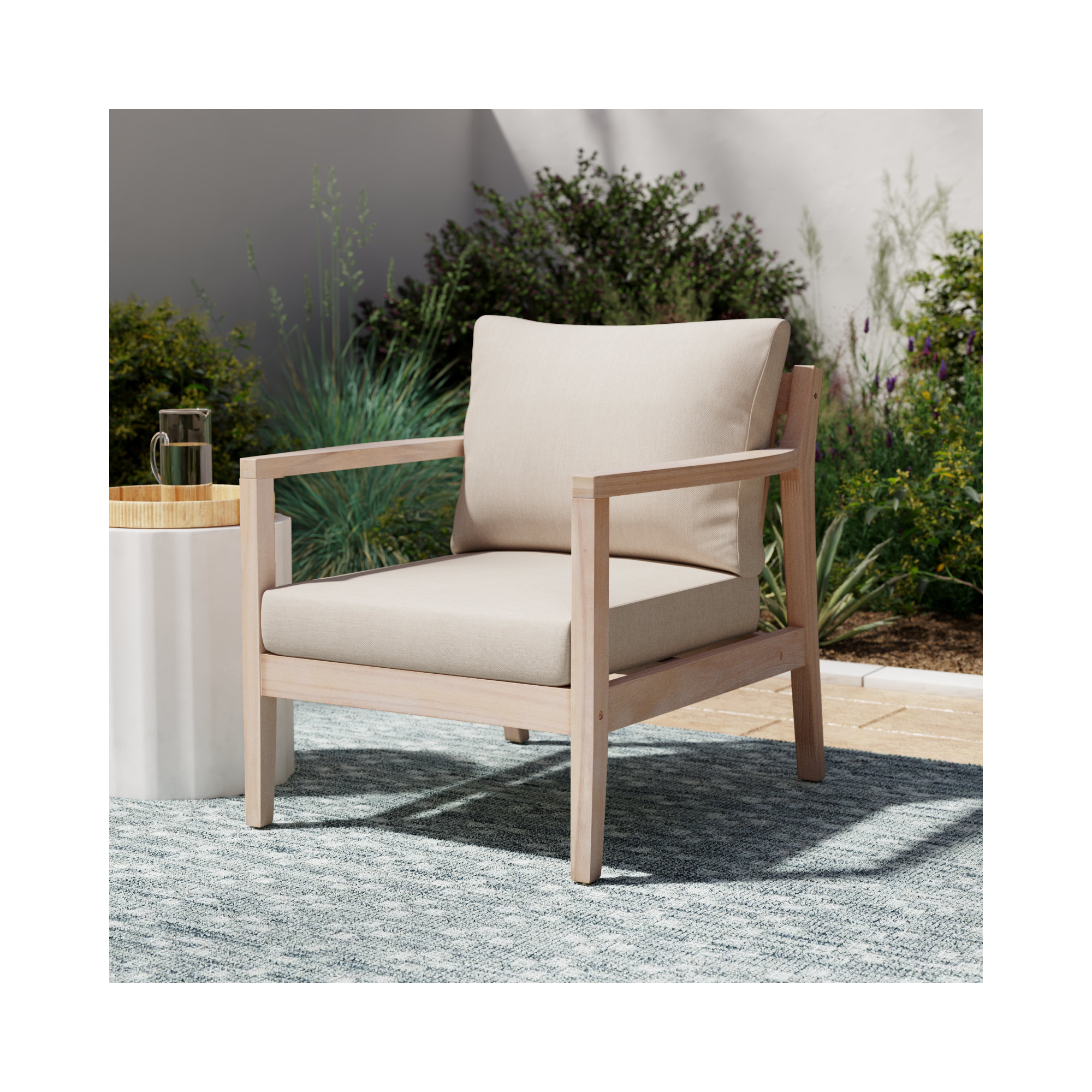 Amina Acacia Outdoor Lounge Chair, Beige Performance