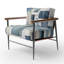 Blue Grey Line Art Abstract Geometrics I - Chaise rembourrée avec accoudoirs minimaliste, fauteuil d'appoint-112889426