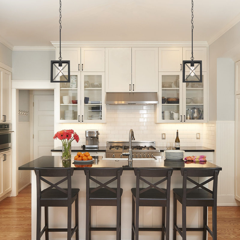 1 - Light Kitchen Island Lantern Square/Rectangle Pendant, Aged Zinc
