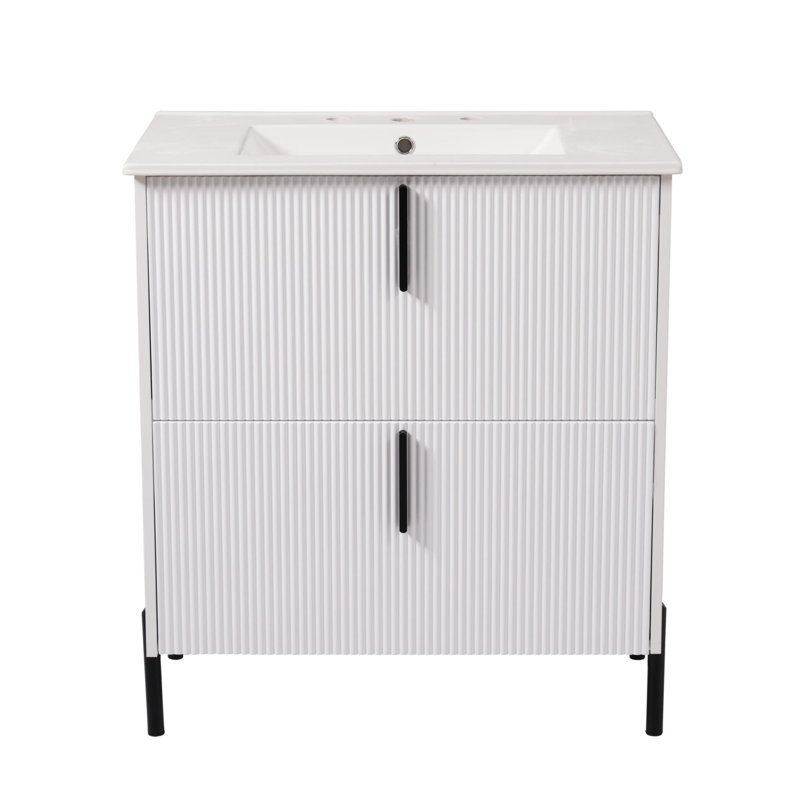 Meuble-lavabo à rainure sculpté à la main, Blanc