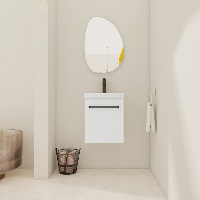 Meuble-lavabo flottant mural 18 po avec lavabo en céramique et porte d'armoire à fermeture en douceur, pour petite salle de bain