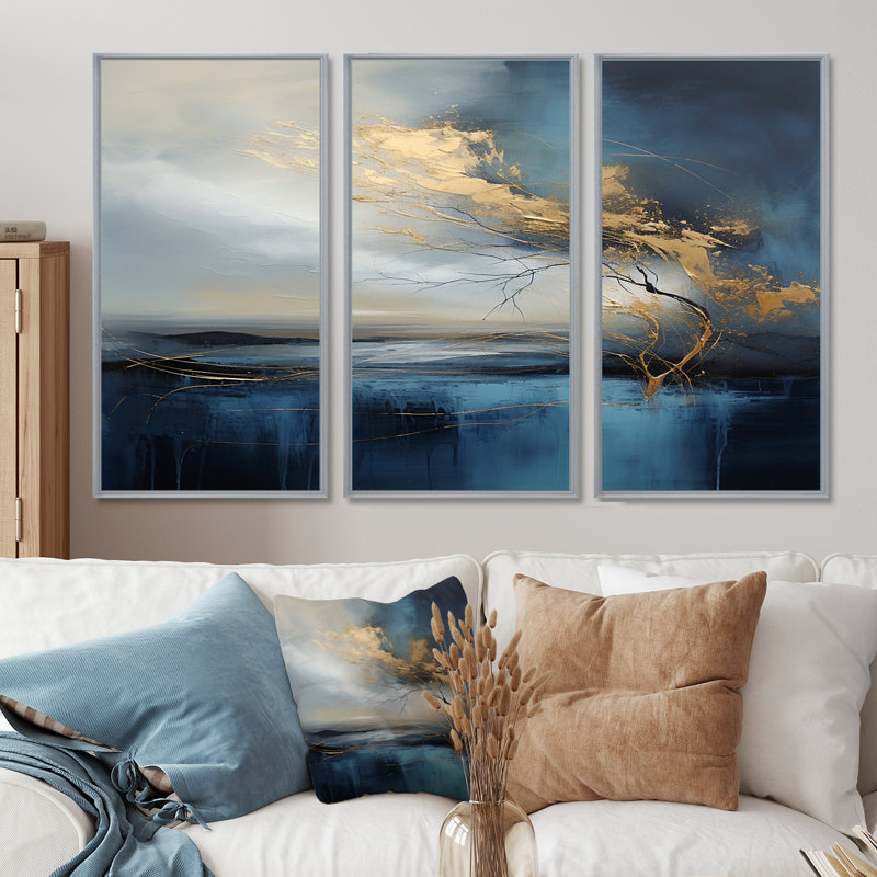 Stratford - ensemble d'art mural abstrait paysage, Encadrement argenté, H 40 po x l 60 po x P 1 po