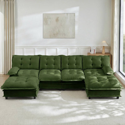 138" Comfy Chenille U-Shaped Sectional With 2Pcs Ottoman