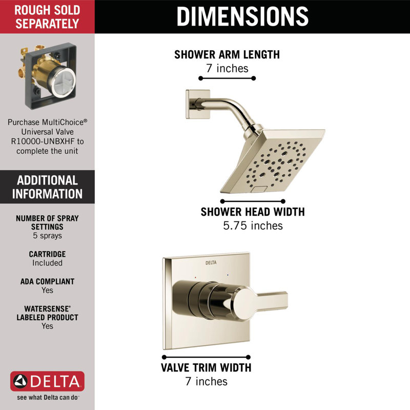 Robinet de douche pivotant avec technologie H2okinetic de la série 14, Nickel poli