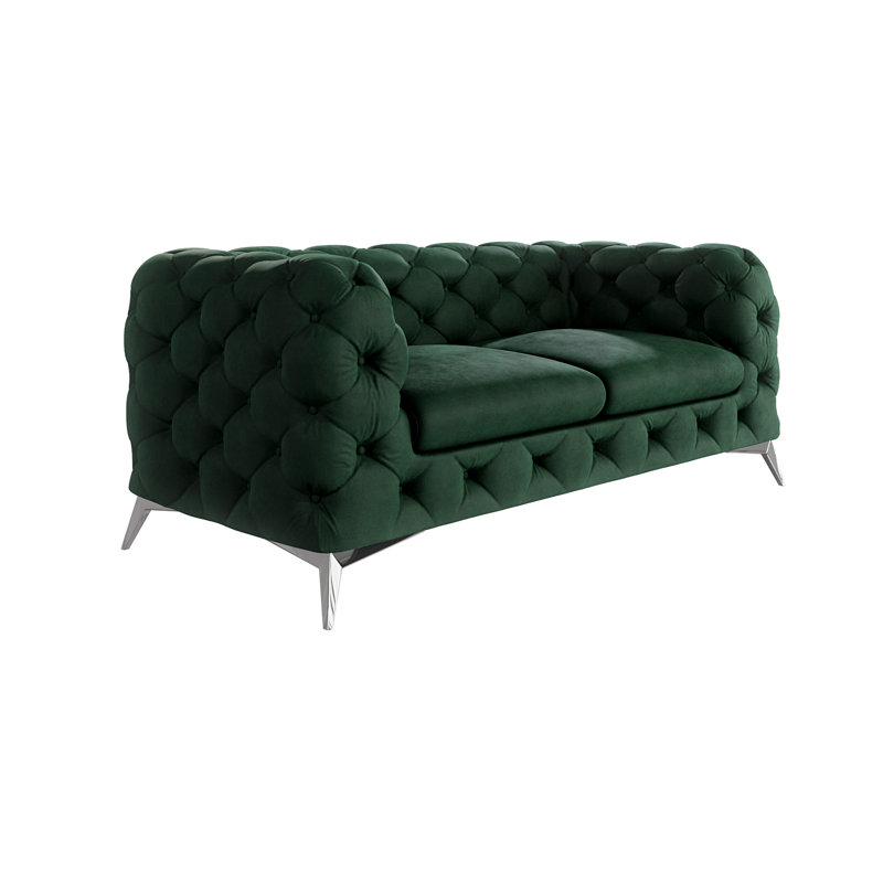 Chesterfield Sofa Bixby 2 Seater with Silver Metal Legs, Bottle Green