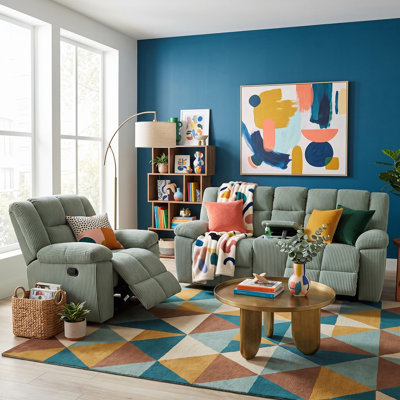 Modo Green Stripe Fabric  Manual Recling 2-Pieces Living Room Loveseat  And Chair (Set Of 2)