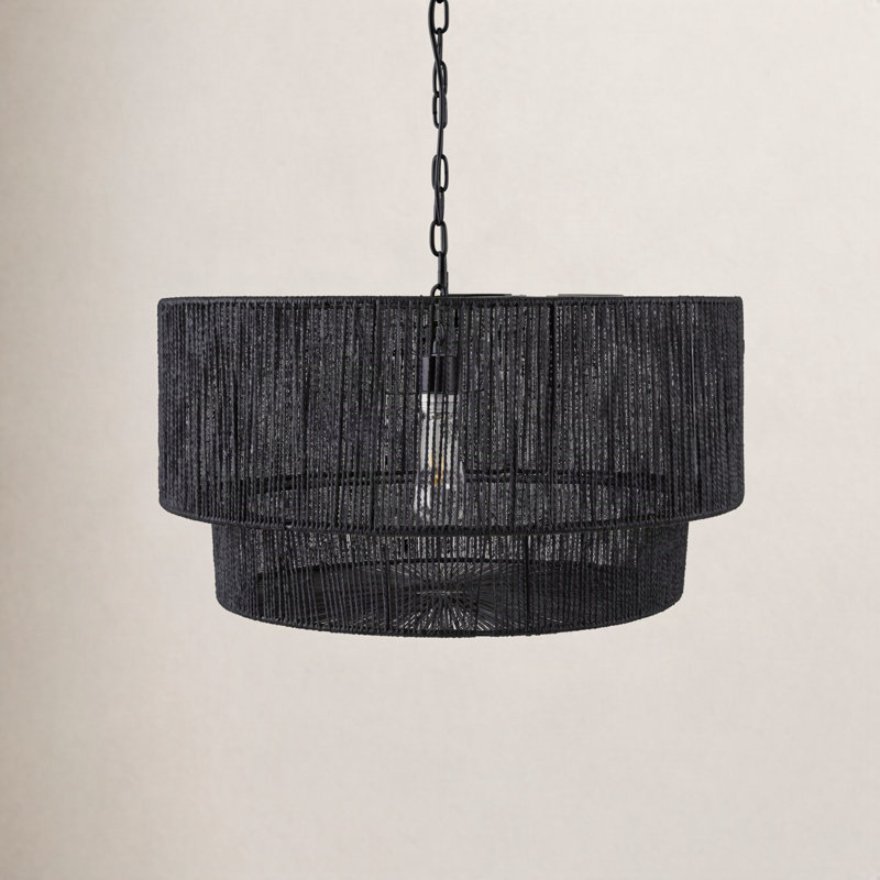 Devonya 1 - Light Drum Pendant, Black Sand Paper, 83" H x 25" W x 25" D