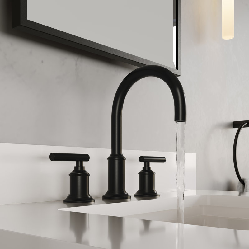 Widespread 2-handle Bathroom Faucet with Drain Assembly, Matte Black