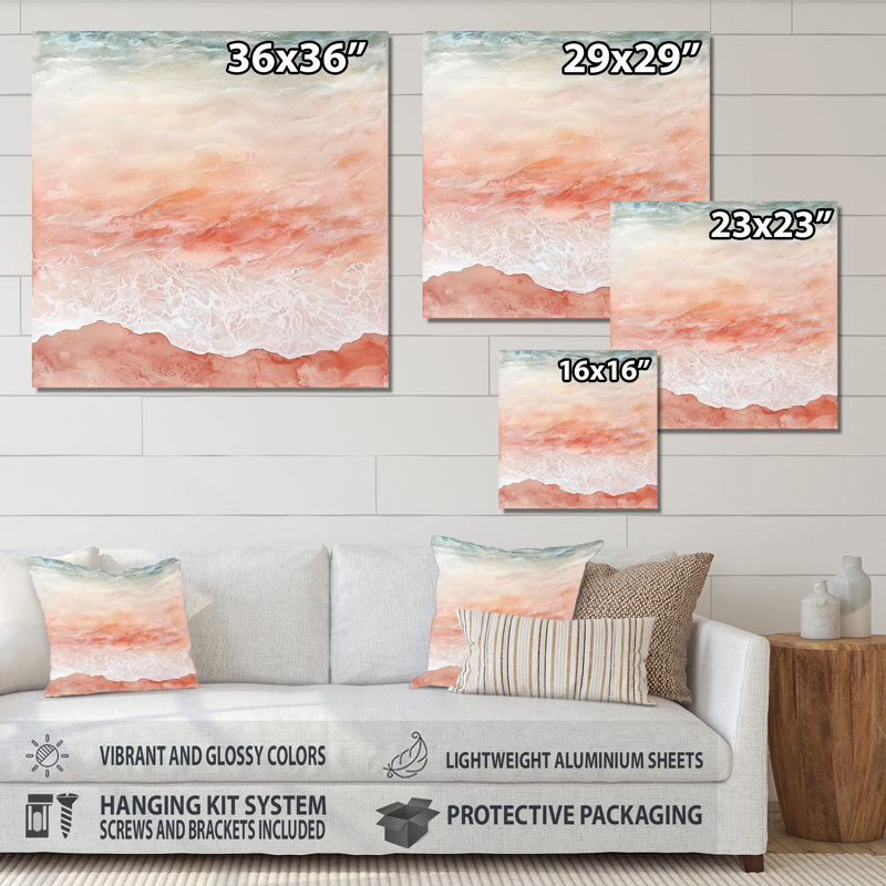 Velours rêverie de plage océan V - décor mural en métal paysages, plage, 23" H x 23" W x 0.84" D