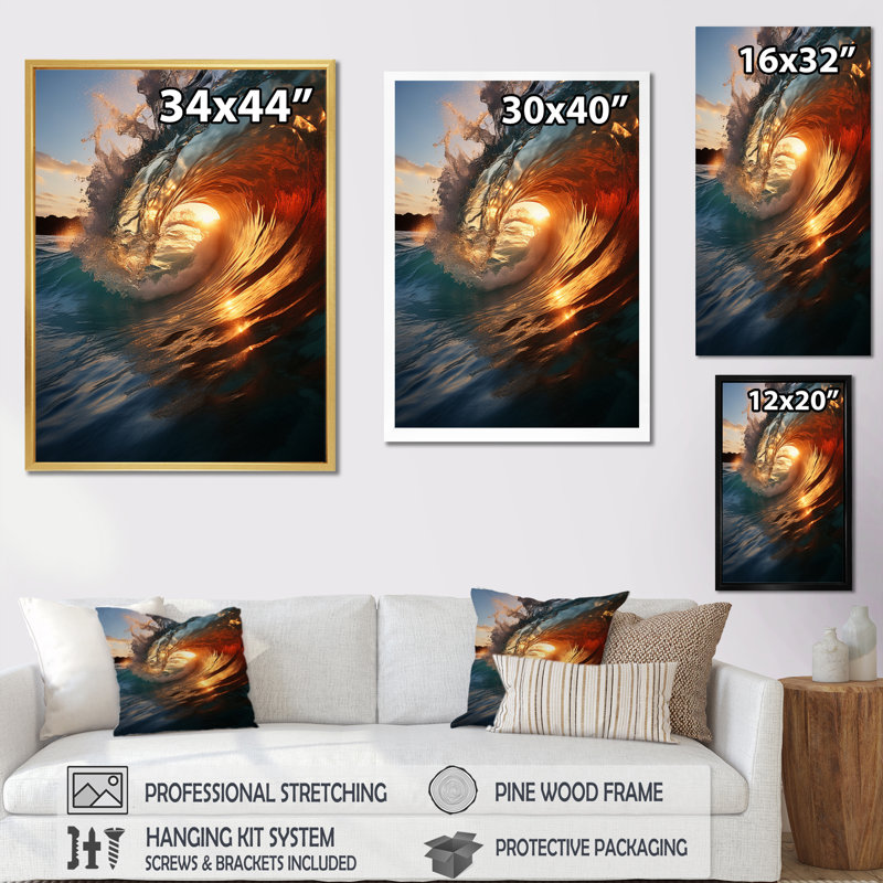 «Beach Photo Sunlit Waves VI», reproduction d'art sur toile nautique et plage, L 12 po x H 20 po, Cadre photo noir