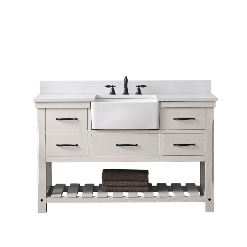 Meuble-lavabo simple Curiel, Blanc délavé / noir mat