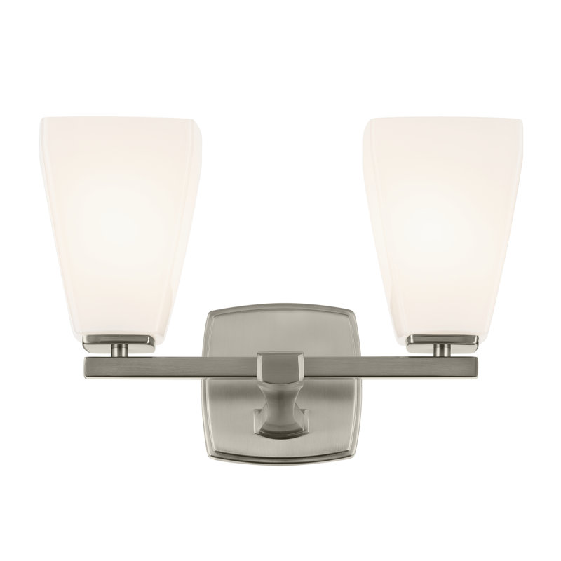 14.25" 2-Light Vanity Light with Water Glass, Brushed Nickel, Opal Etched